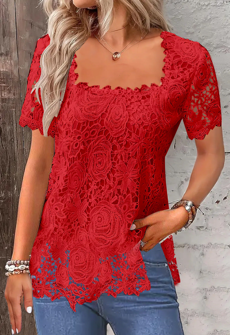 Rose Lace T-shirt Top For Women